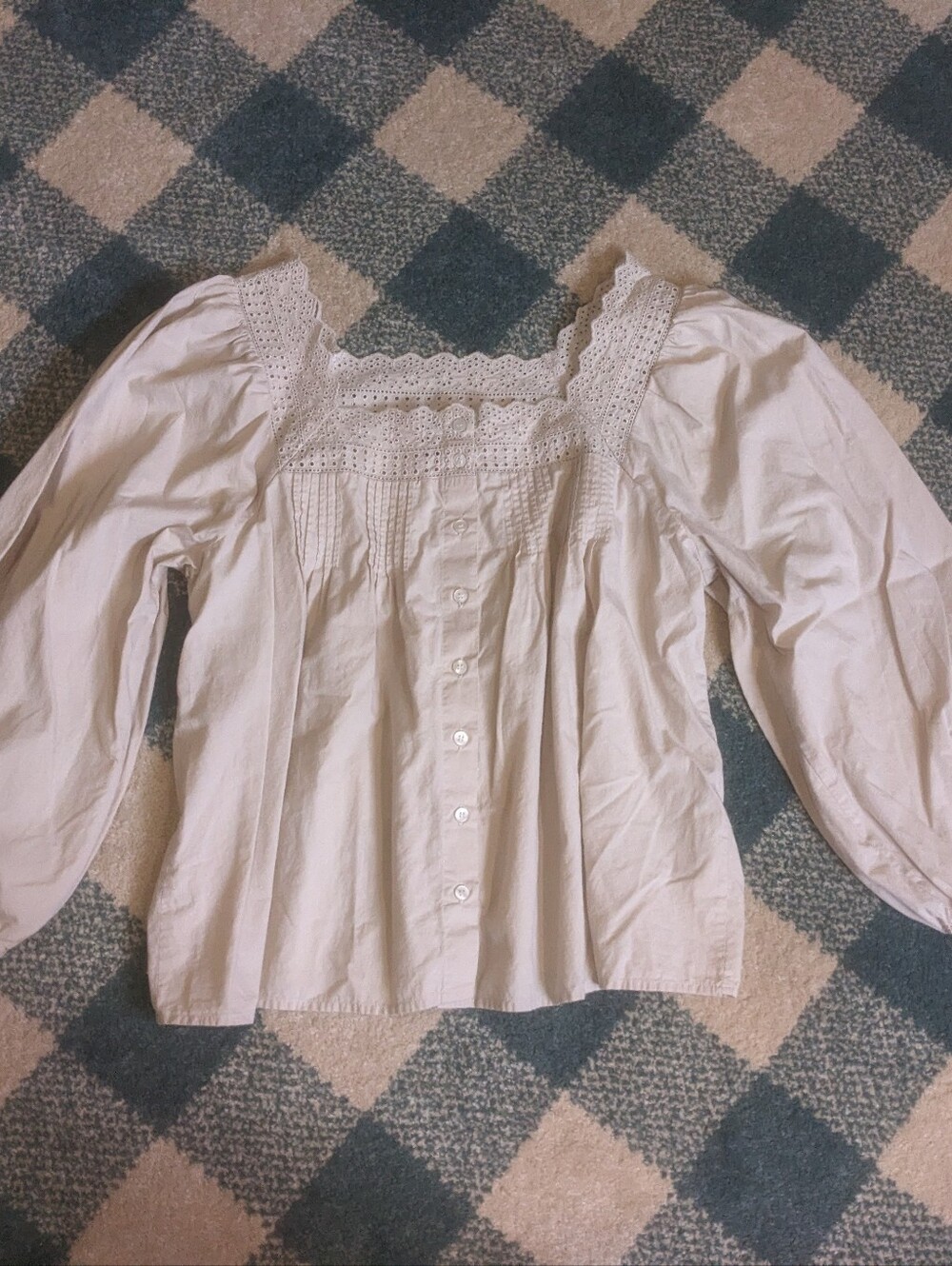 Gap Cottagecore Pintuck 100% Cotton Eyelet Detail Bohemian Top Size Medium